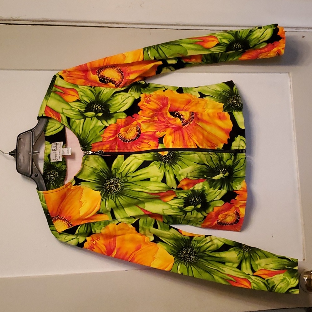 Joseph Ribkoff Floral Stretch Cotton Cropped Bomber Jacket